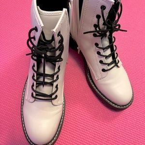 Madden Girl Dr Marten Lookalike White Boots Zip and Lace Closure
